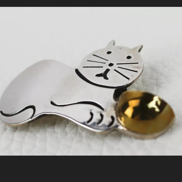 SOLID STERLING SILVER Kitty Broach  Perfect TAXCO - Picture 8 of 9
